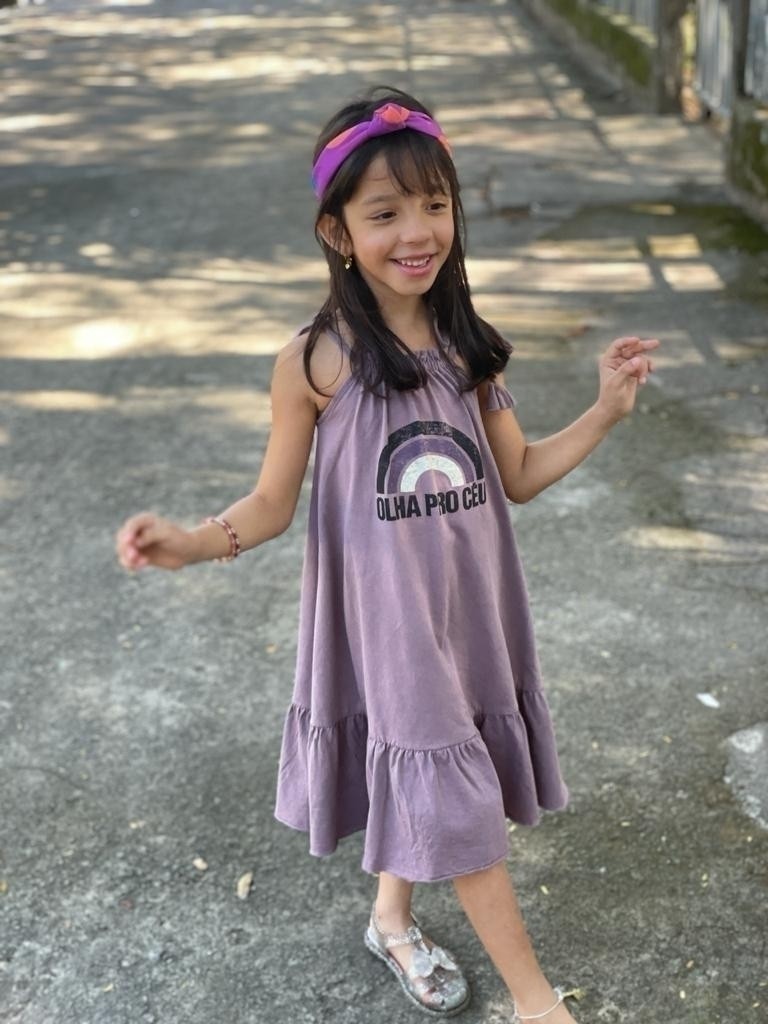 Vestido Infantil Com Babado Olha Pro Céu Lilás Soft