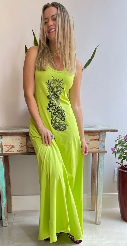 Vestido Longo  Ana Abacaxi Verde Neon 