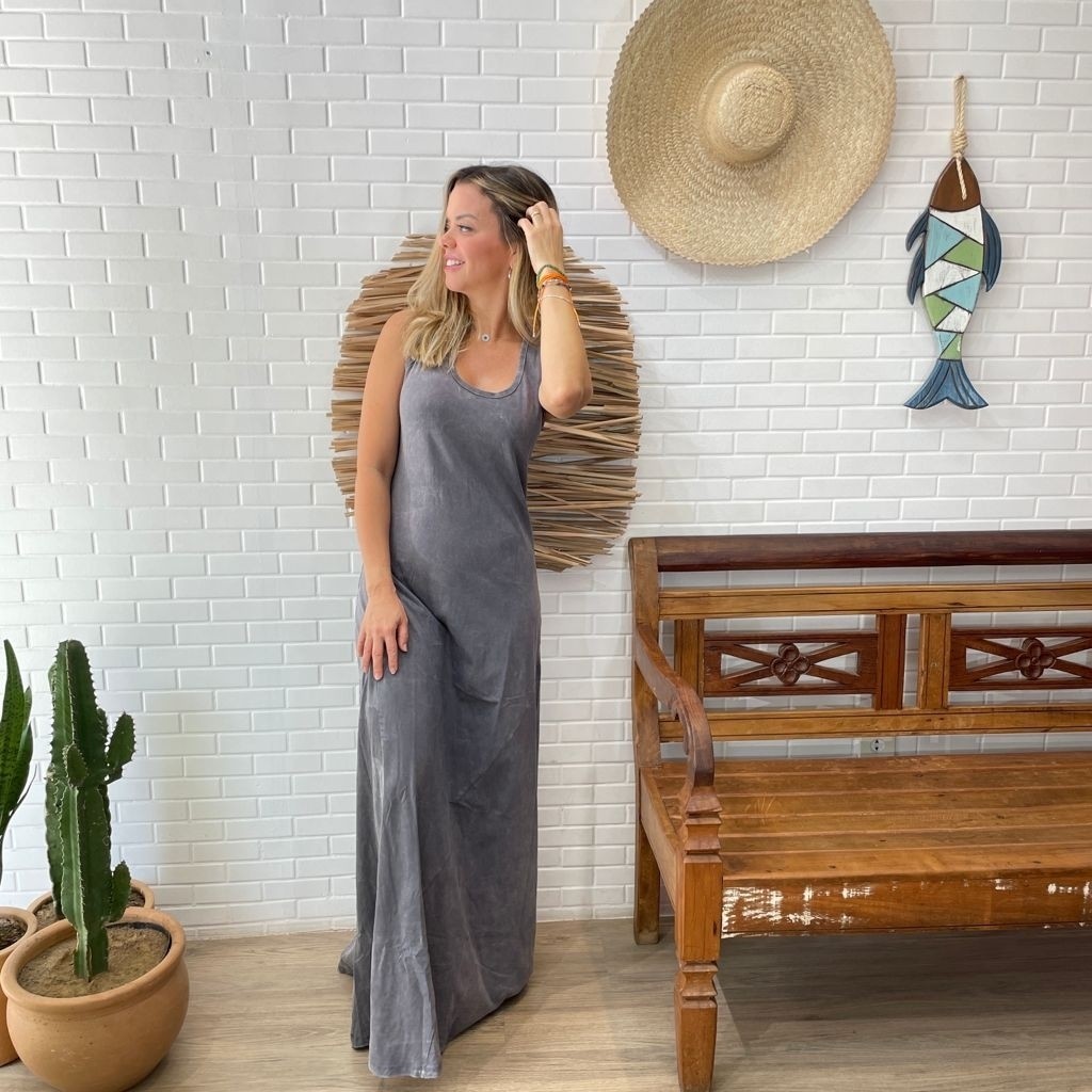 Vestido Longo Ana Basic Cinza