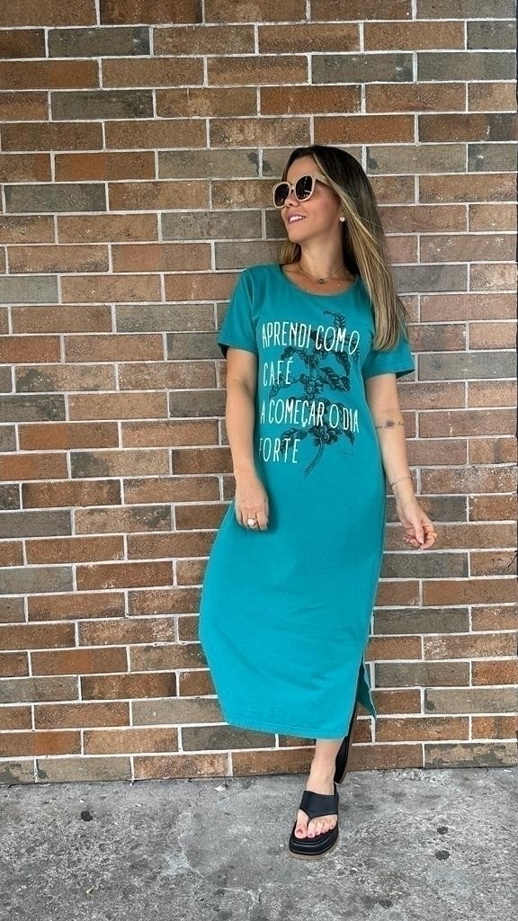 Dress Midi Manga Aprendi Com O Café Verde Jade 