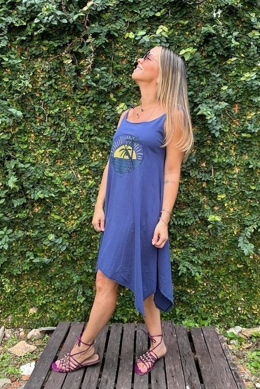 Vestido Pontas Coqueiro & Pôr Do Sol Azul Marinho