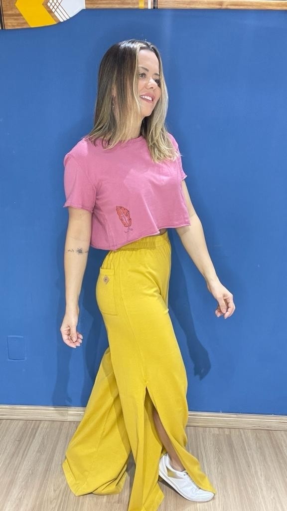 Calça Pantalona Basic Amarelo Mostarda