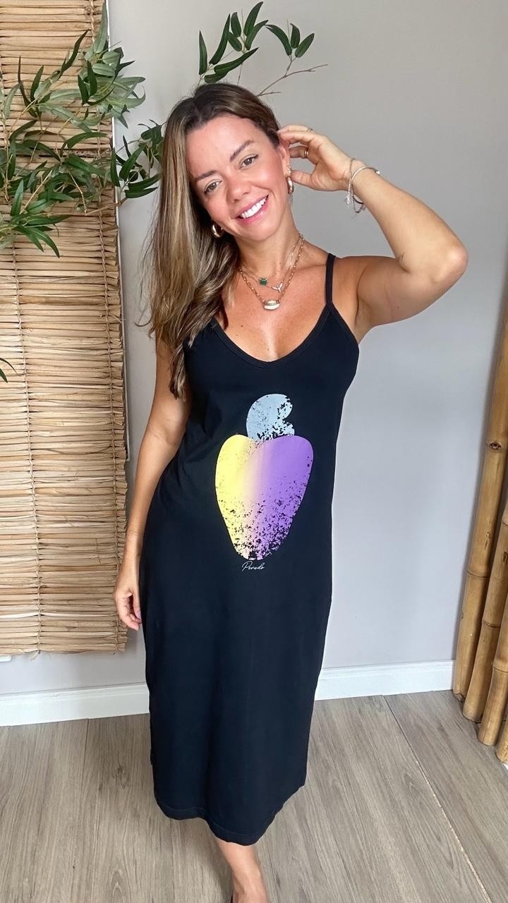 Vestido Midi Alça Caju Preto