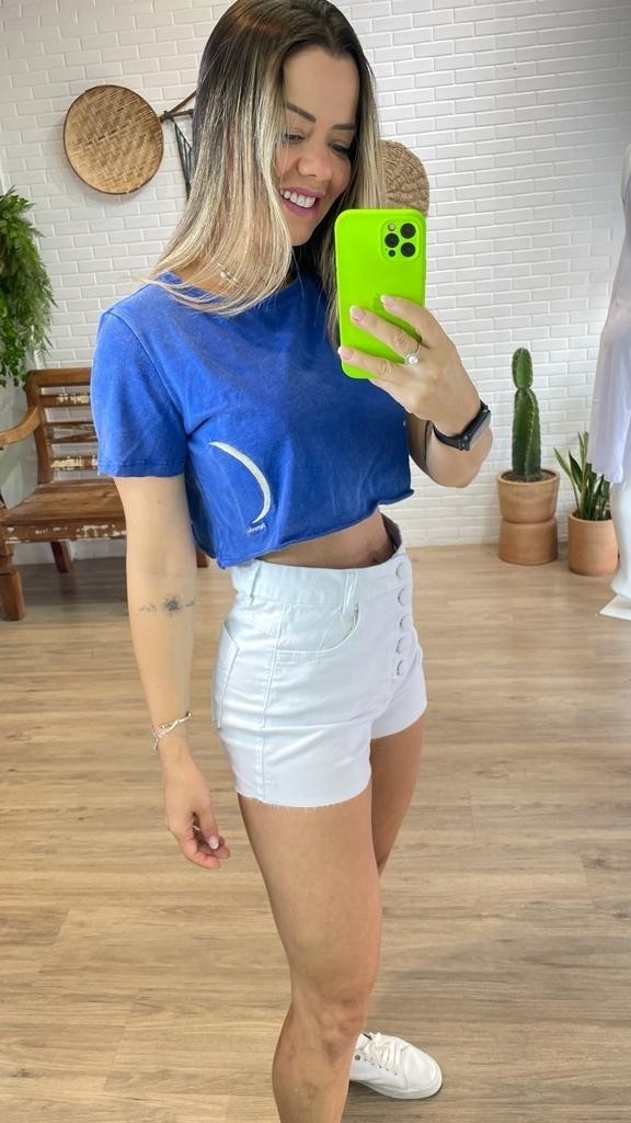 Cropped Lua Bordado Azul Royal