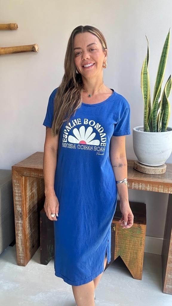 Dress Midi Manga Espalhe Bondade Azul Royal