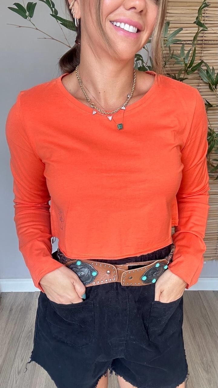 Cropped Manga Longa Laranja