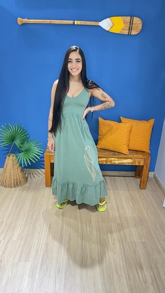 Vestido Jasmim Tulipa Verde Oliva 