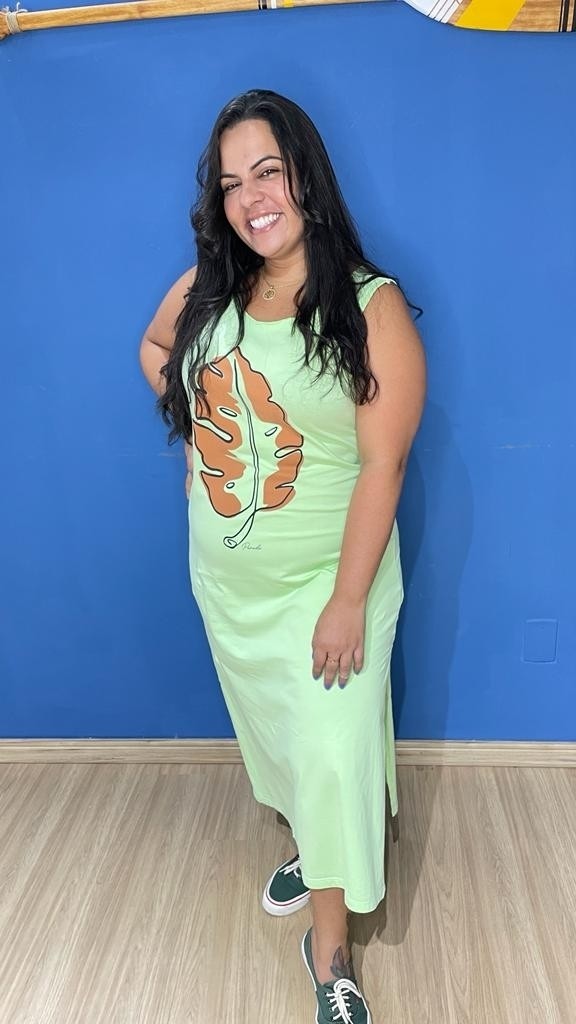 Vestido Midi Regata Costela De Adão Linear Chá Verde