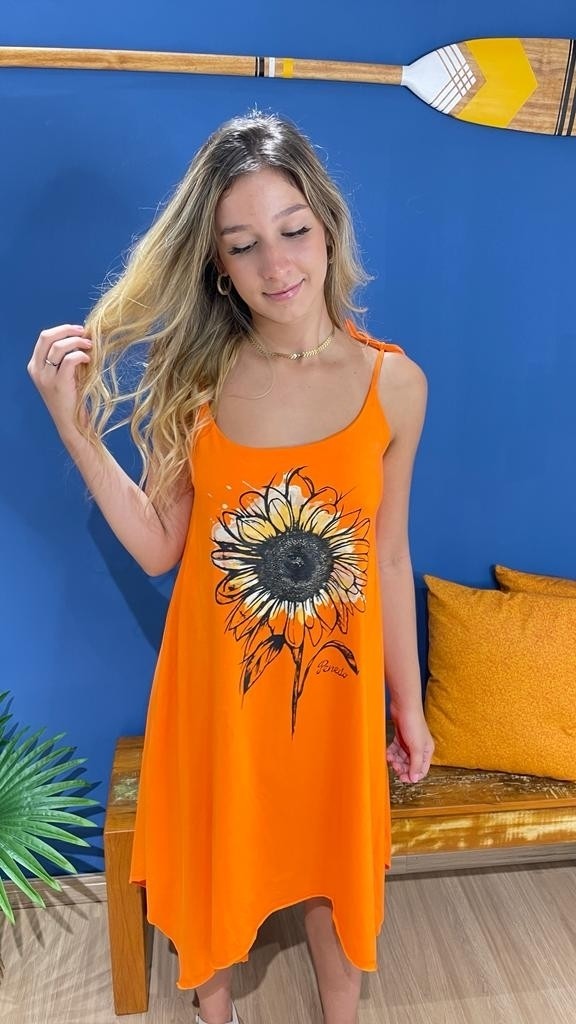 Vestido Pontas Girassol Laranja Cítrico