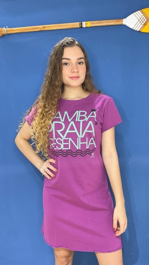 Vestido Curto Manga Samba Praia Roxo