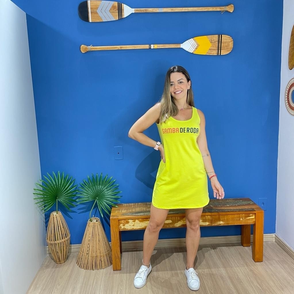 Vestido Curto Regata Samba De Roda Amarelo Cítrico