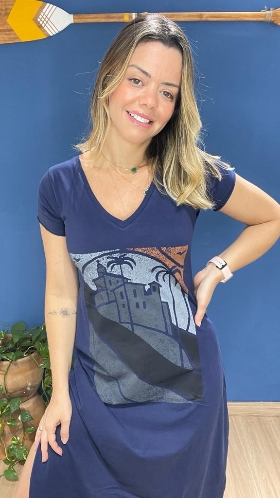 Vestido Gola V Convento Da Penha Azul Marinho