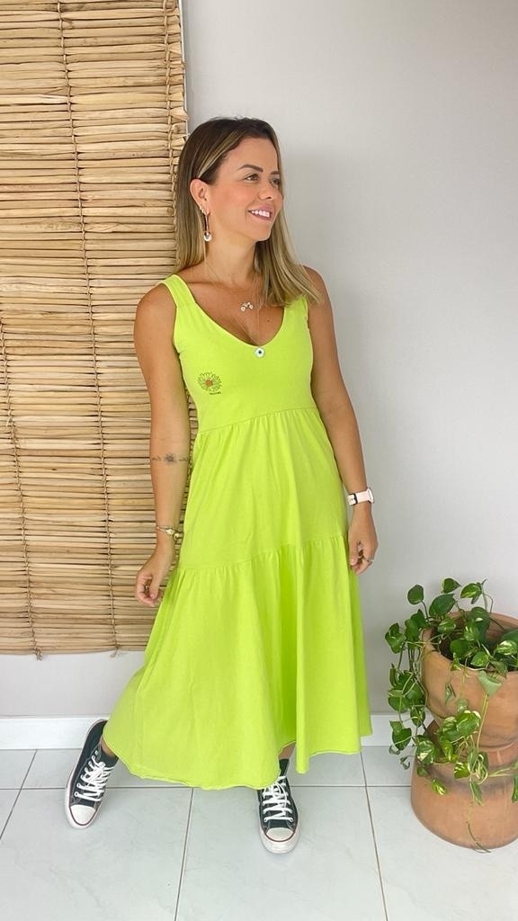Vestido Helena Basic Girassol Verde Cítrico 