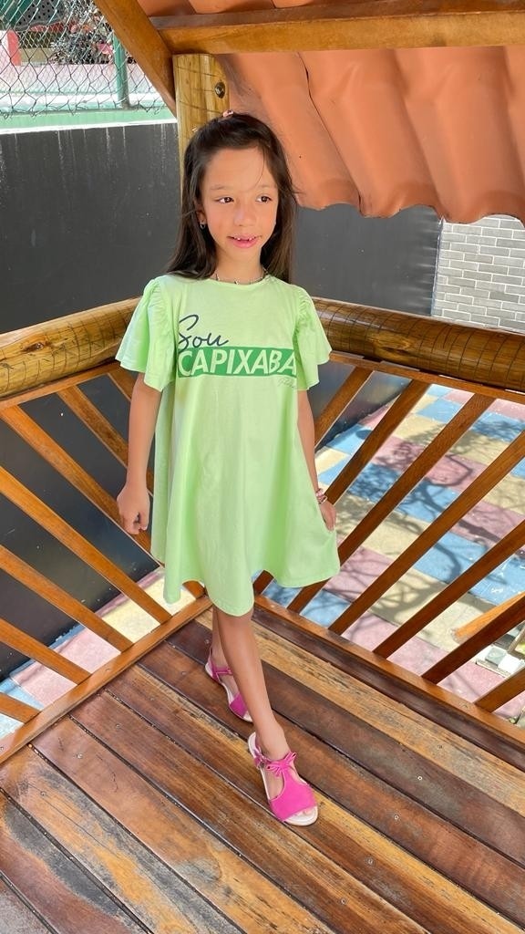 Vestido Infantil Manga Princesa Capixaba Chá Verde