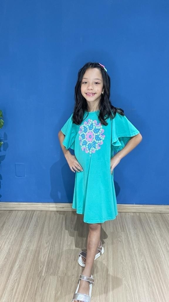 Vestido Infantil Manga Princesa Mandala Verde Jade