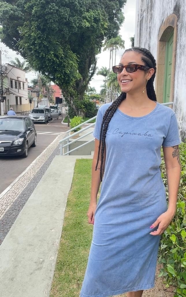 Dress Midi Manga Assinatura Capixaba Azul Especial