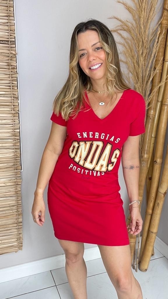 Vestido Nanda Curto Gola V Ondas Vermelho