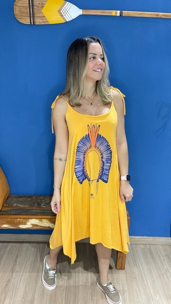 Vestido Pontas Cocar Amarelo Papaya
