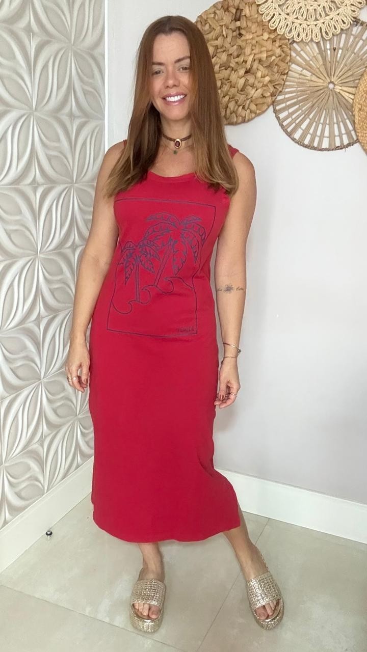 Vestido Midi Regata  Coqueiro & Onda  Vermelho