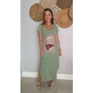 Vestido Gola V  Ilha Verde Pistache 