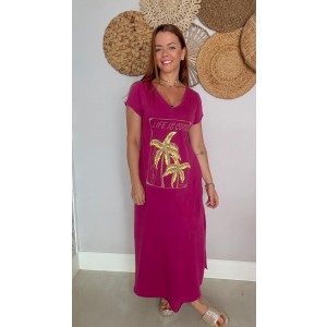 Vestido Gola V  Life is Good Fúcsia 