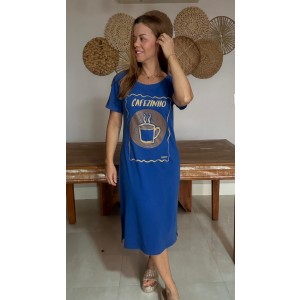 Dress Midi Manga Cafezinho  Azul Royal