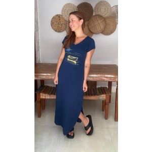 Vestido Gola V  Barquinho  Azul Marinho